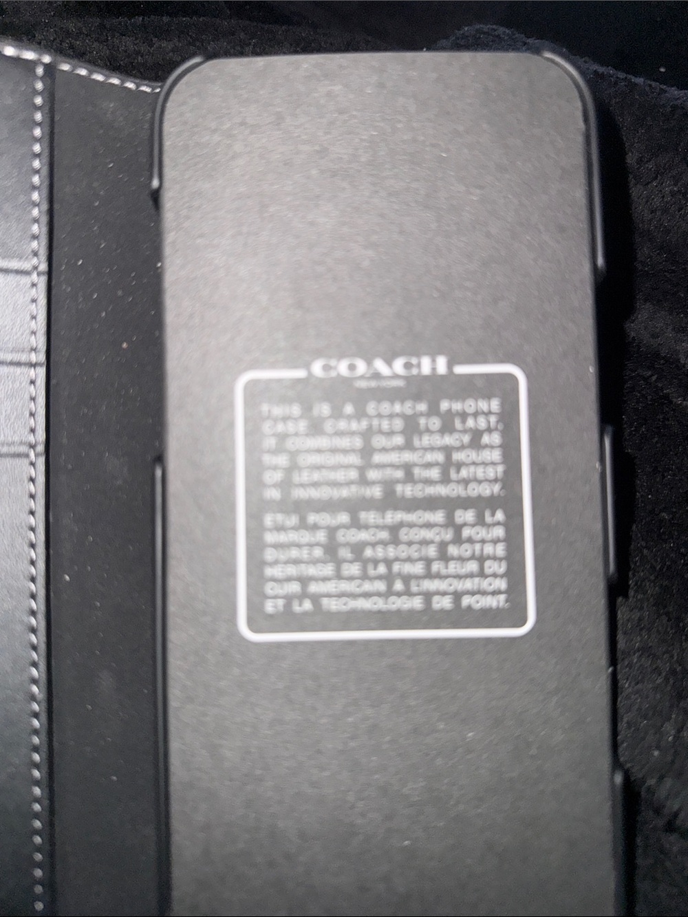 Coach Black Leather Phone Folio with gray logo BRAND NEW